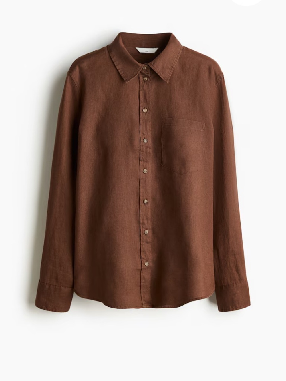 H&M Linen 100% Premium Collared Button-Down Pocket Brown Shirt EUC Size - M